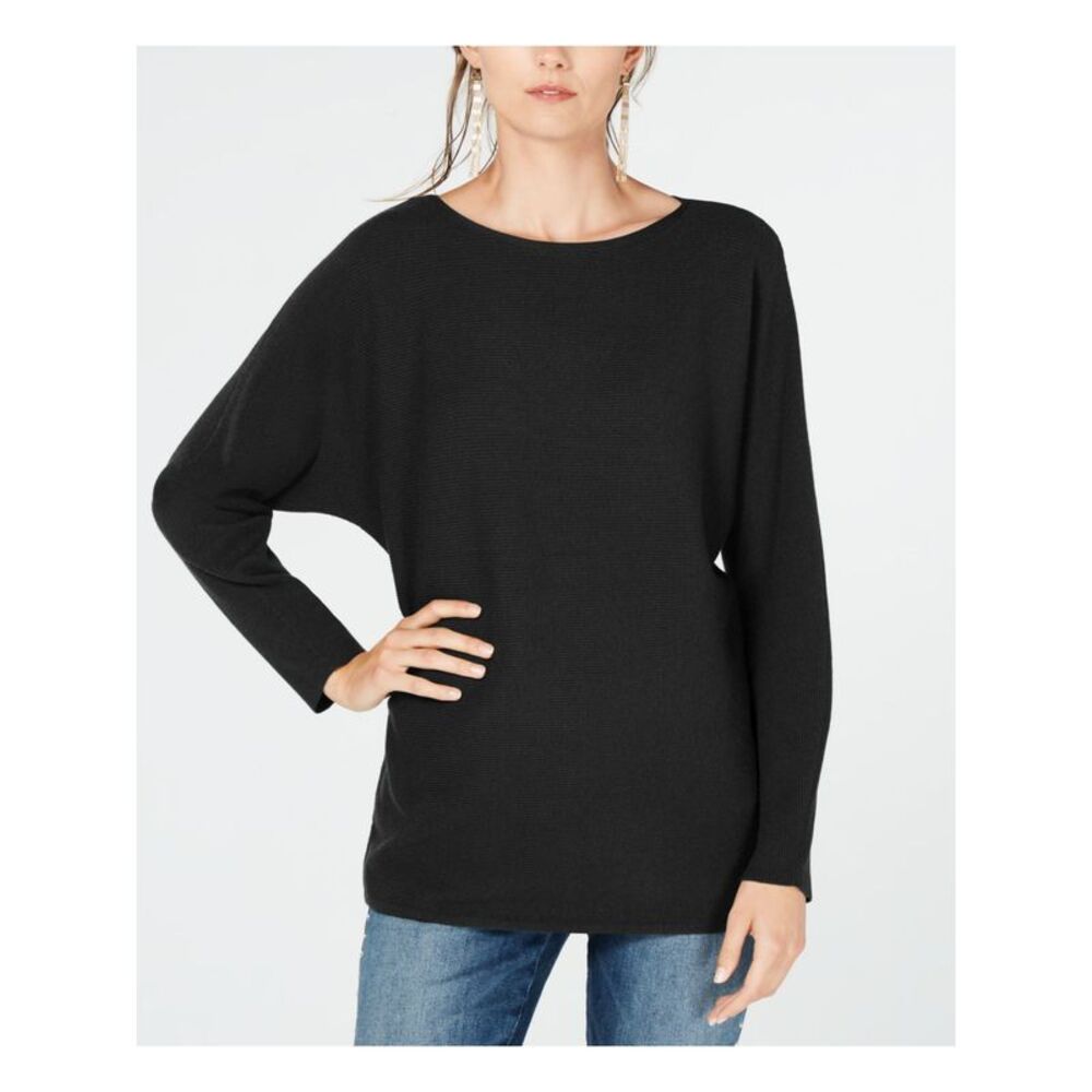 INC Womens Black Ribbed Knit Dolman Sleeve Jewel Neck T-Shirt S
